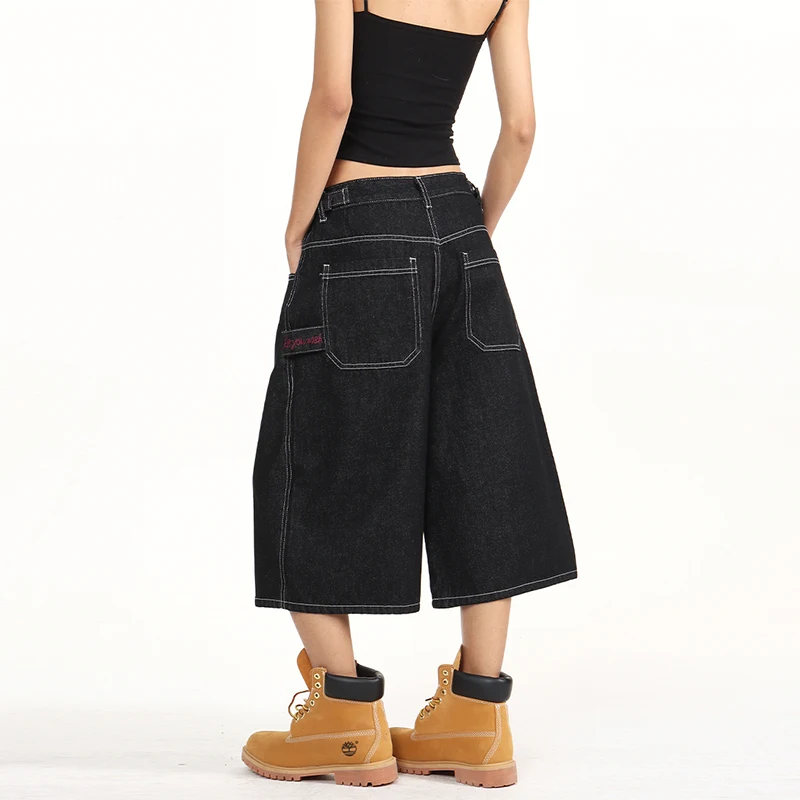 Pantalones Vaqueros Anchos Retro Americanos de Pierna Ancha 3/4 para Mujer, Estilo Y2K Vintage, Ropa Urbana de Primavera Verano, Pantalones Skater Casuales y Sencillos para Uso Diario