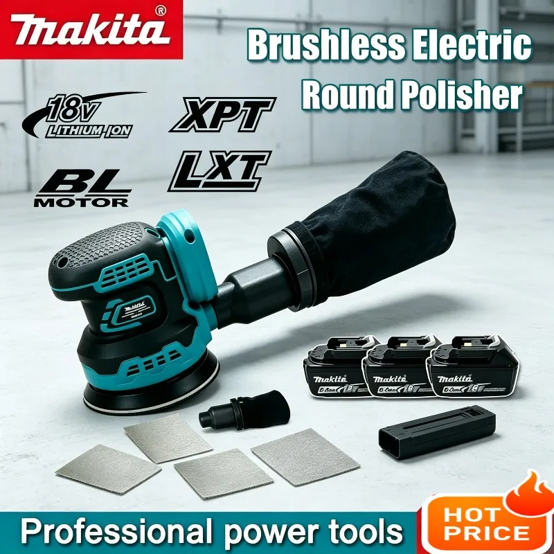 

Makita Brushless Professional Polishing Sanding Machine Random Orbit, Speed Control, Lithium-Ion Tool for Makita Battery