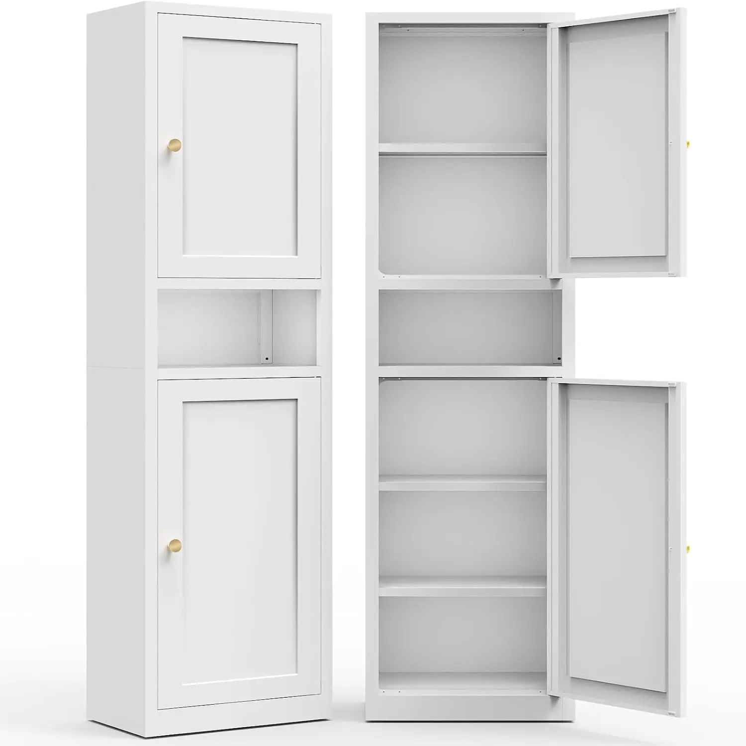 

67" Narrow Storage Cabinet with Reversible Doors 3 Adjustable Shelves Bathroom Kitchen Pantry Cupboard White 15.7" W,Customized