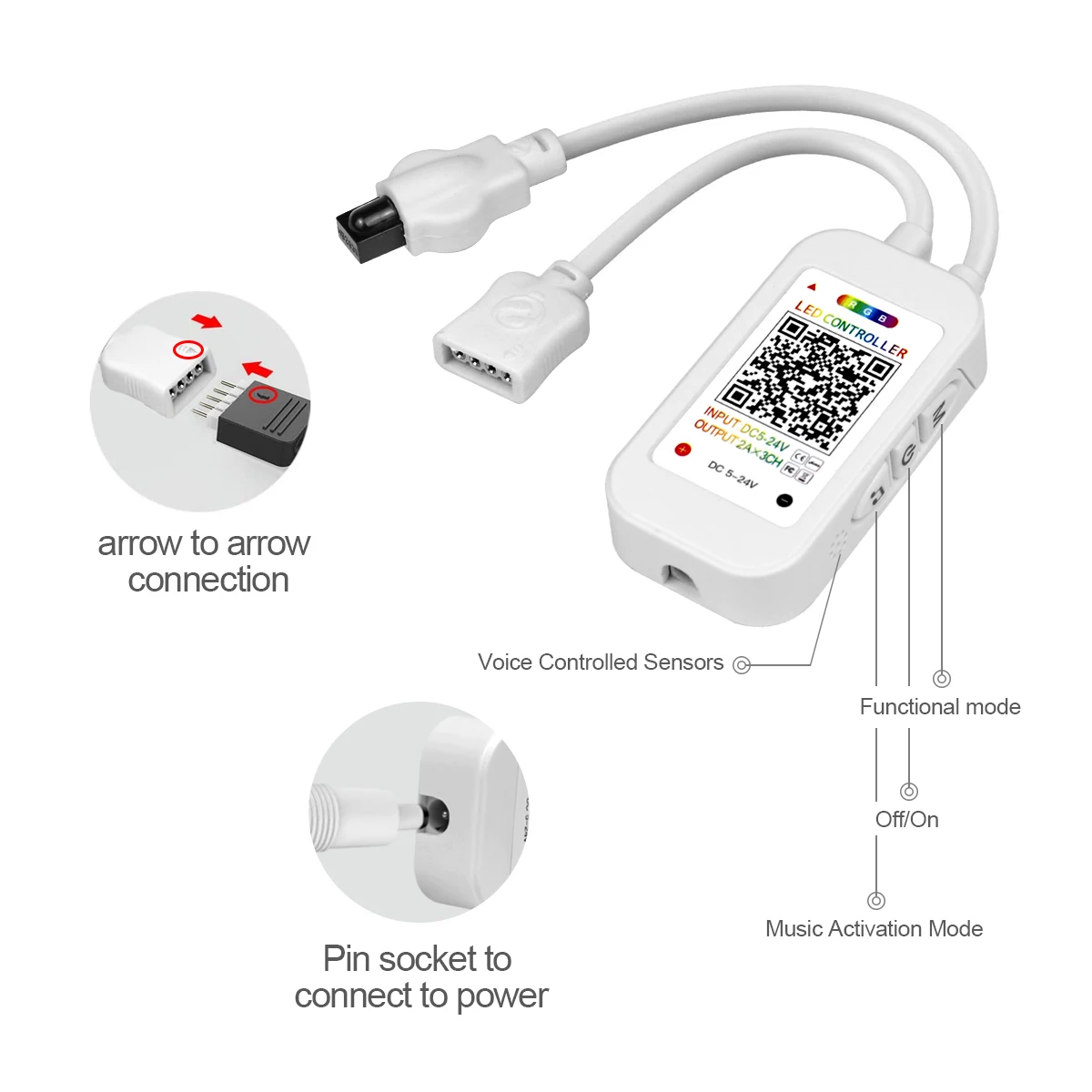 DC12V/24V 1 do 1 lub 1 do 2 kontrolerów Bluetooth APP RGB LED z pilotem do 4-pinowych taśm LED 12V/24V RGB