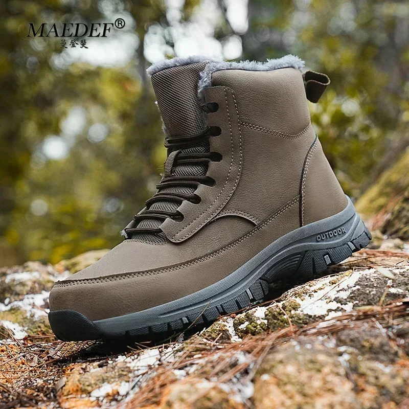 MAEDEF Super Warm Winter Boots Outdoor Hiking Men Boots Snow Antiskid Waterproof Boots Men's Shoes Winter High Top Cotton Shoes