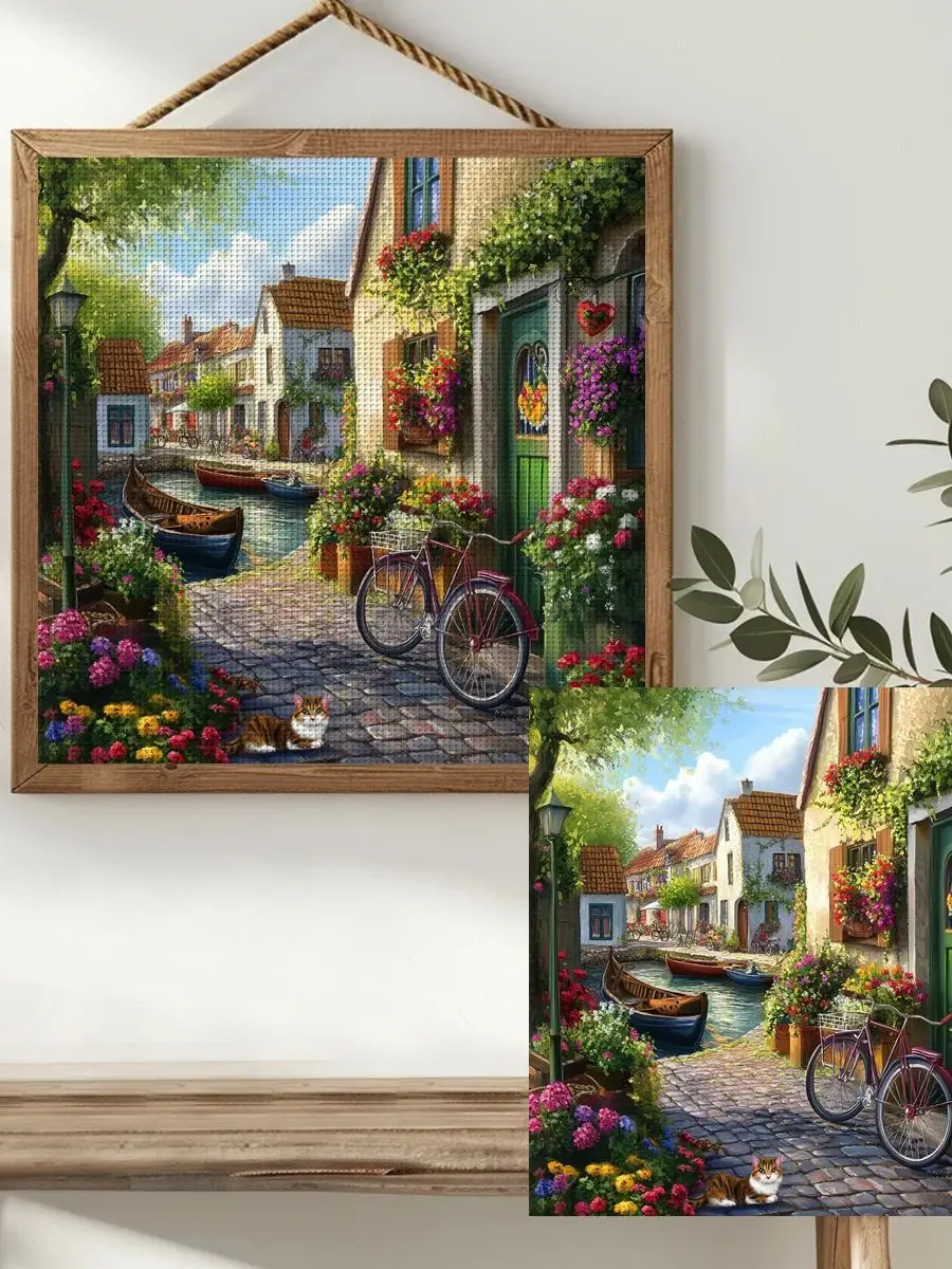 1 Stück 40X40CM/15,74 Zoll Straßenmotiv Kreuzstich-Set DIY-Kit 11CT/14CT DIY-Stickset DIY-Kreuzstich-Set Joy Sunday – Detail 1