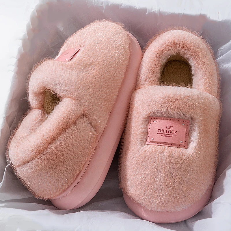 

2025 Winter Warm Fluffy Slippers Women Comfort Indoor Soft Sole Cotton Padded Shoes Woman Slip On Anto Slip Plush Slides Female