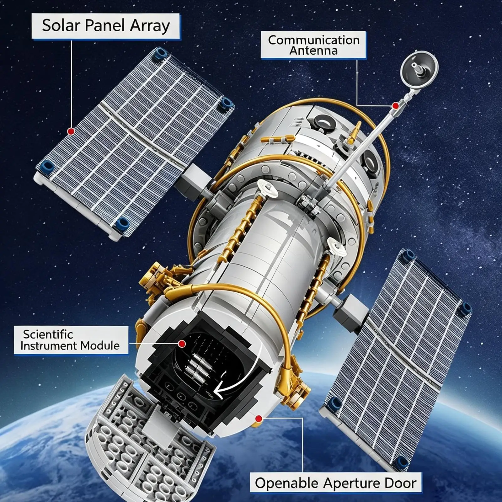 In Stock 1252pcs NEW Space Observation Satellite Building Blocks,Assembly Model, Desktop Science Display Birthday Gifts