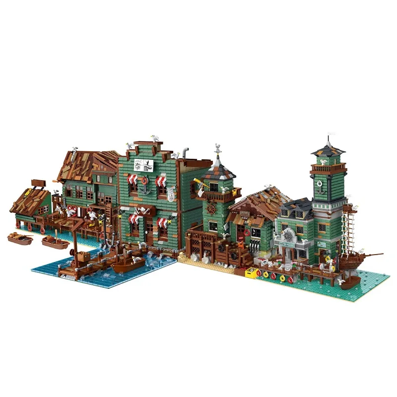 Moc Fisherman Series port Tavern Ship Building Blocks Creator capitani Wharf Assembly architettura mattoni giocattoli per bambini