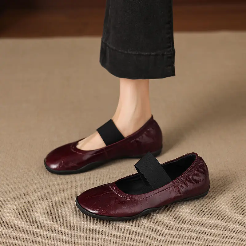 2026 new spring autumn women pumps natural leather 22-25cm cowhide+sheepskin round toe buckle mary janes women shoes  fashion