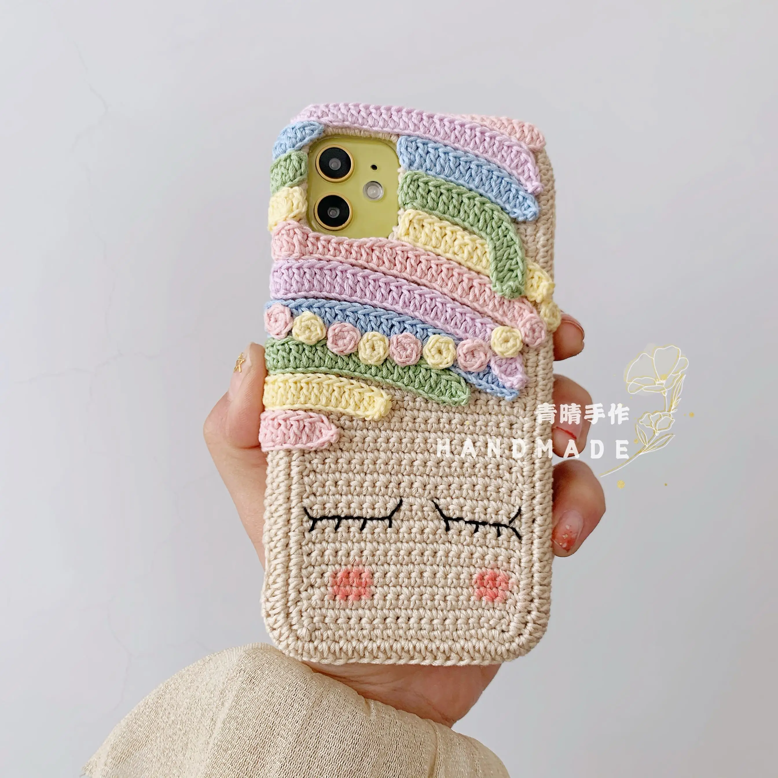 4027 Handmade Knitted Phone Case Cute Girl Style Full Wrap Shockproof Protective Shell Yarn Crochet Phone Cover Compatible