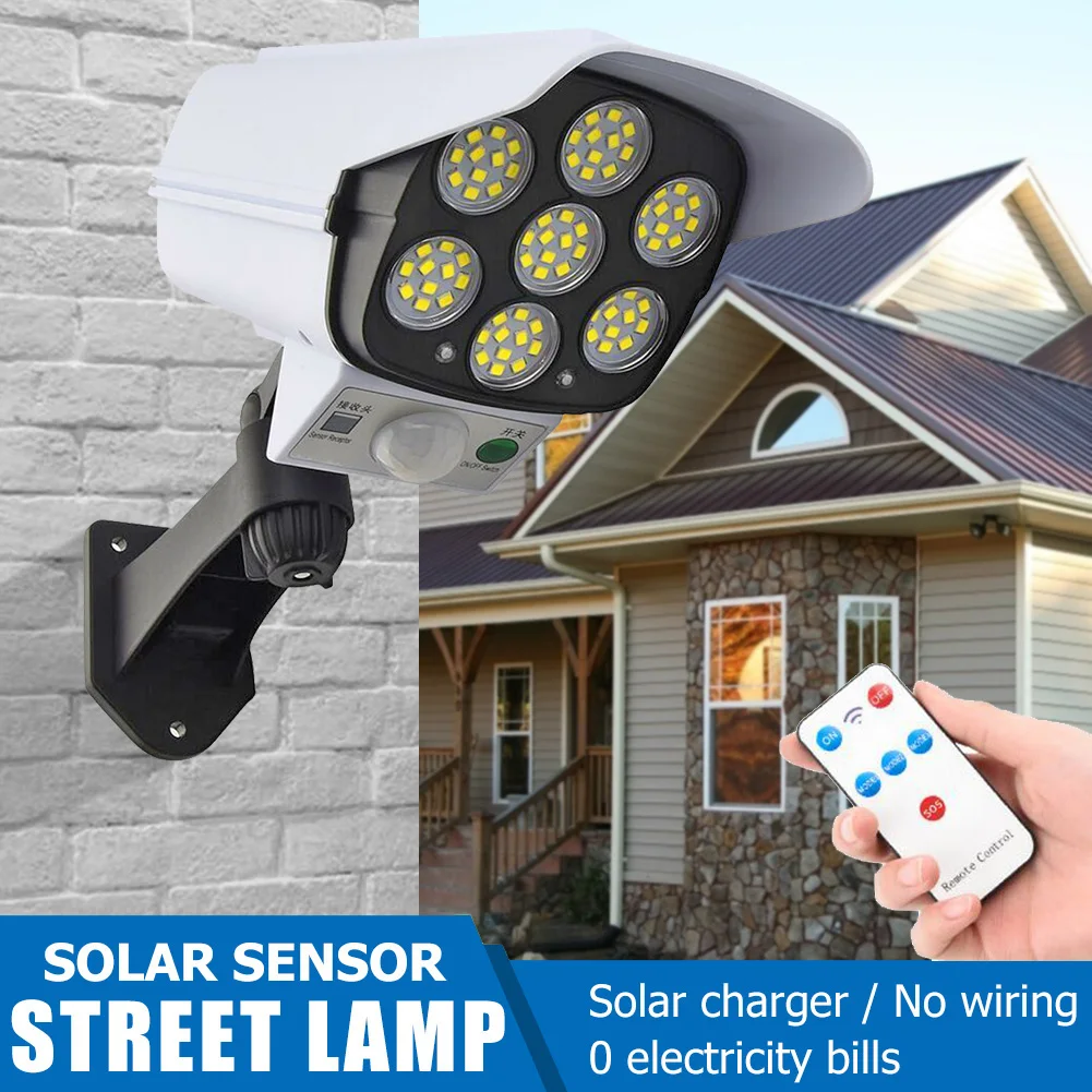 3 Modes 77LED Solar Lights Outdoor Waterproof Motion Sensor Dummy Camera Solar Spotlight Wall Street External Garden Solar Lamp