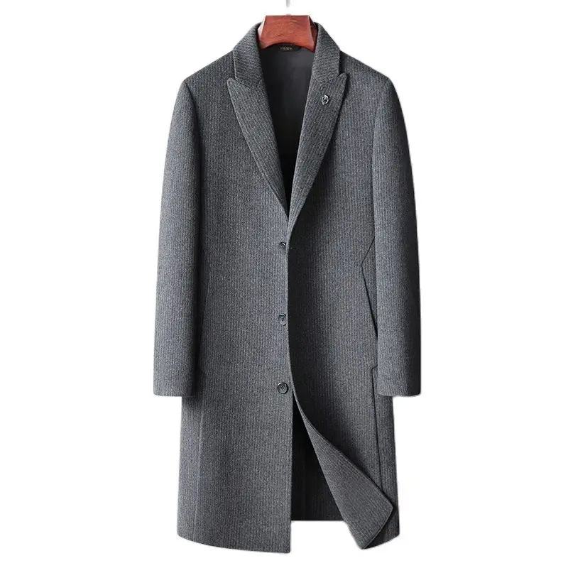 

BATMO 2022 new arrival autumn wool casual striped Long Trench coat men,men's wool jackets,Overcoat size M-XXXL 3358