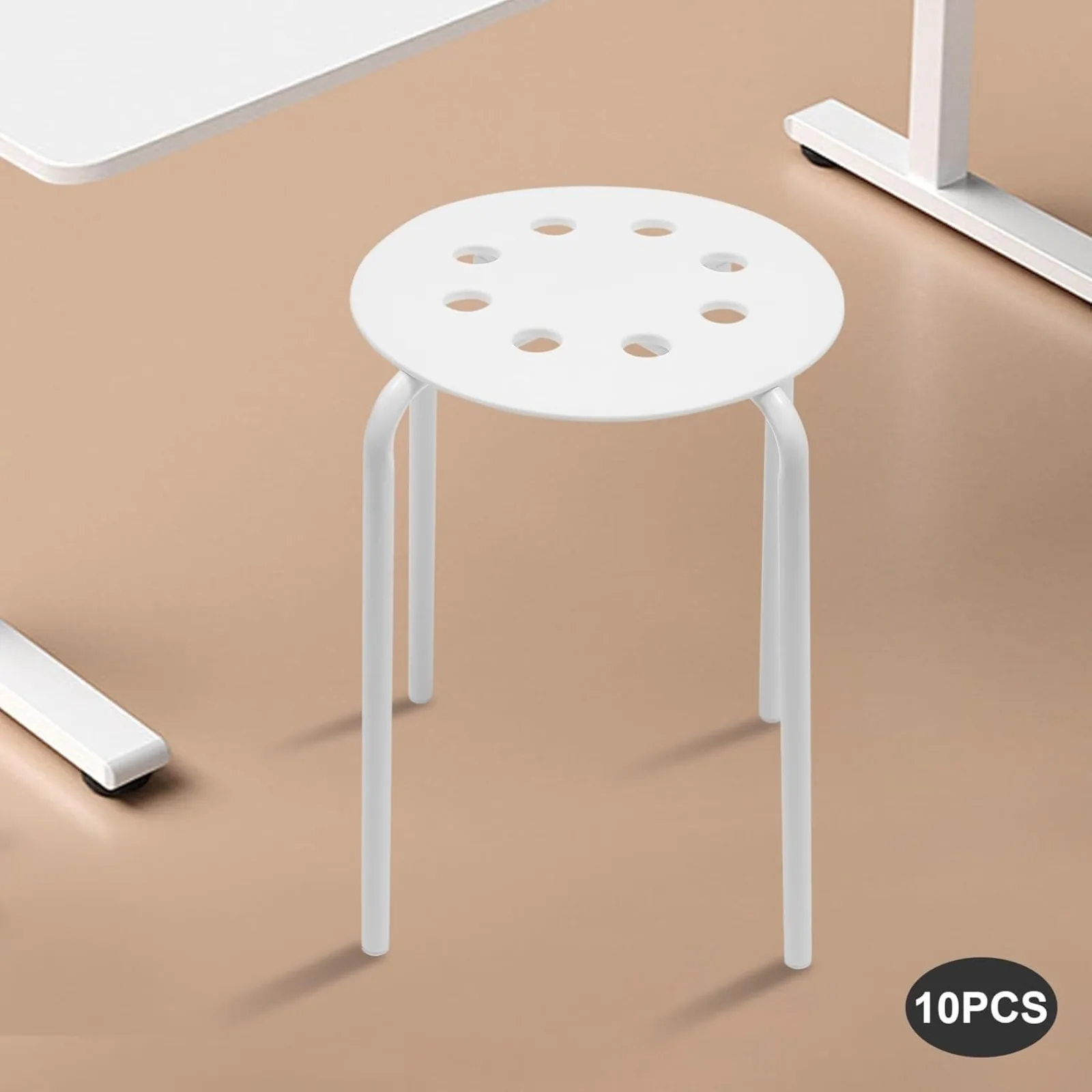 

BYMAOCAR 10Pcs Stackable Plastic Stools, 17 Inch Metal Frame Backless Round Top Stool Portable for School Home Office Kitchen