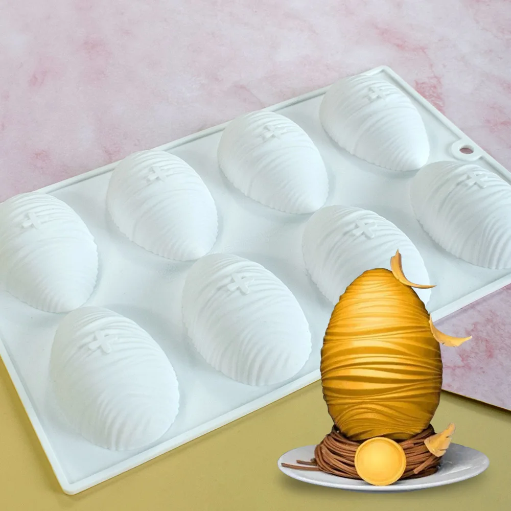 Pleated Stripes Easter Eggs Silicone Mold Mousse Cake Mould DIY Craft Soap Candle Mould Cake Decoration Tool Baking Accessories