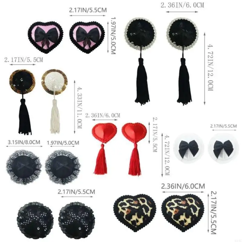 634C Shinning Sequins Tassels Nipple Cover Pasties Carnivals Party Reusable Sticky Bras Bowknot Chest Stickers for Women