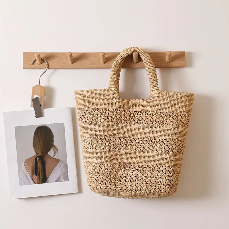 

Bucket Bag Handmade Hollow Woven Bags Handbags and Purses Travel Straw Shoulder Bag Shopper Summer Raffia Beach Bags for Women