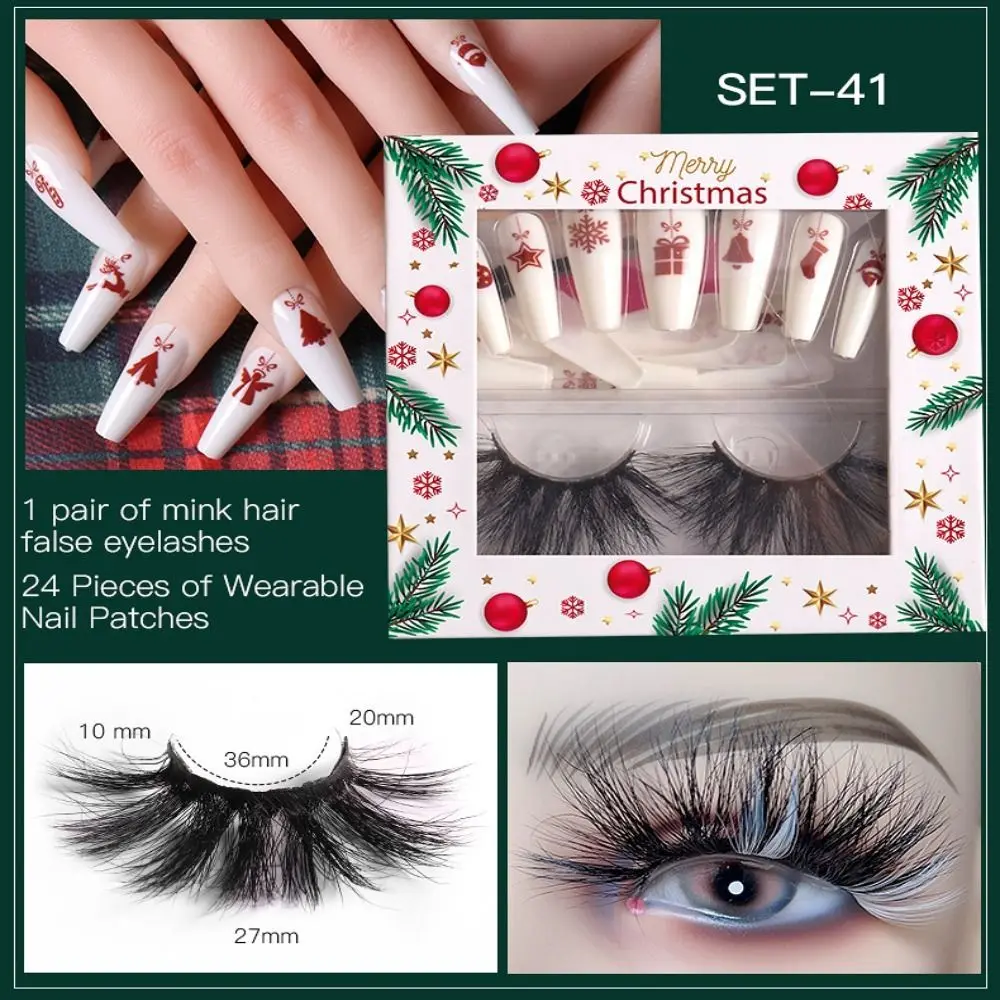 Christmas Eyelash Nail Kit Colorful Paste Christmas False Eyelashes Decorative False Nail Manicure Eyelash Box Set Women