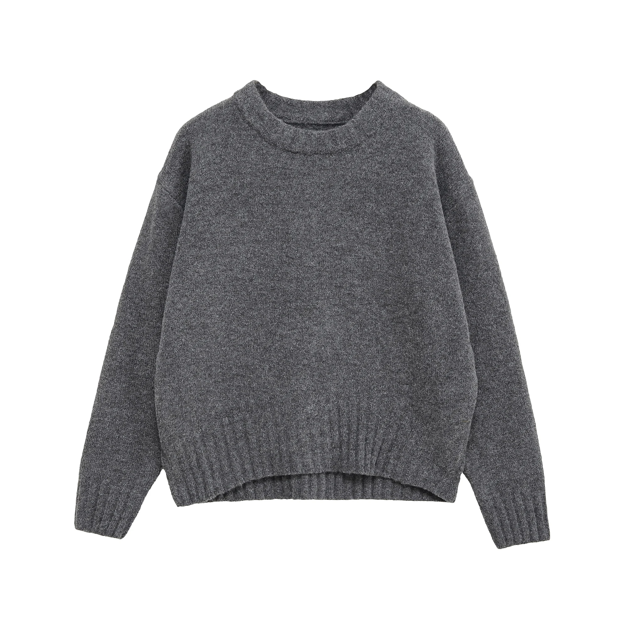 

HKAZ women's clothing autumn new products versatile casual and fashionable loose ribbed round neck long sleeve knitted sweater