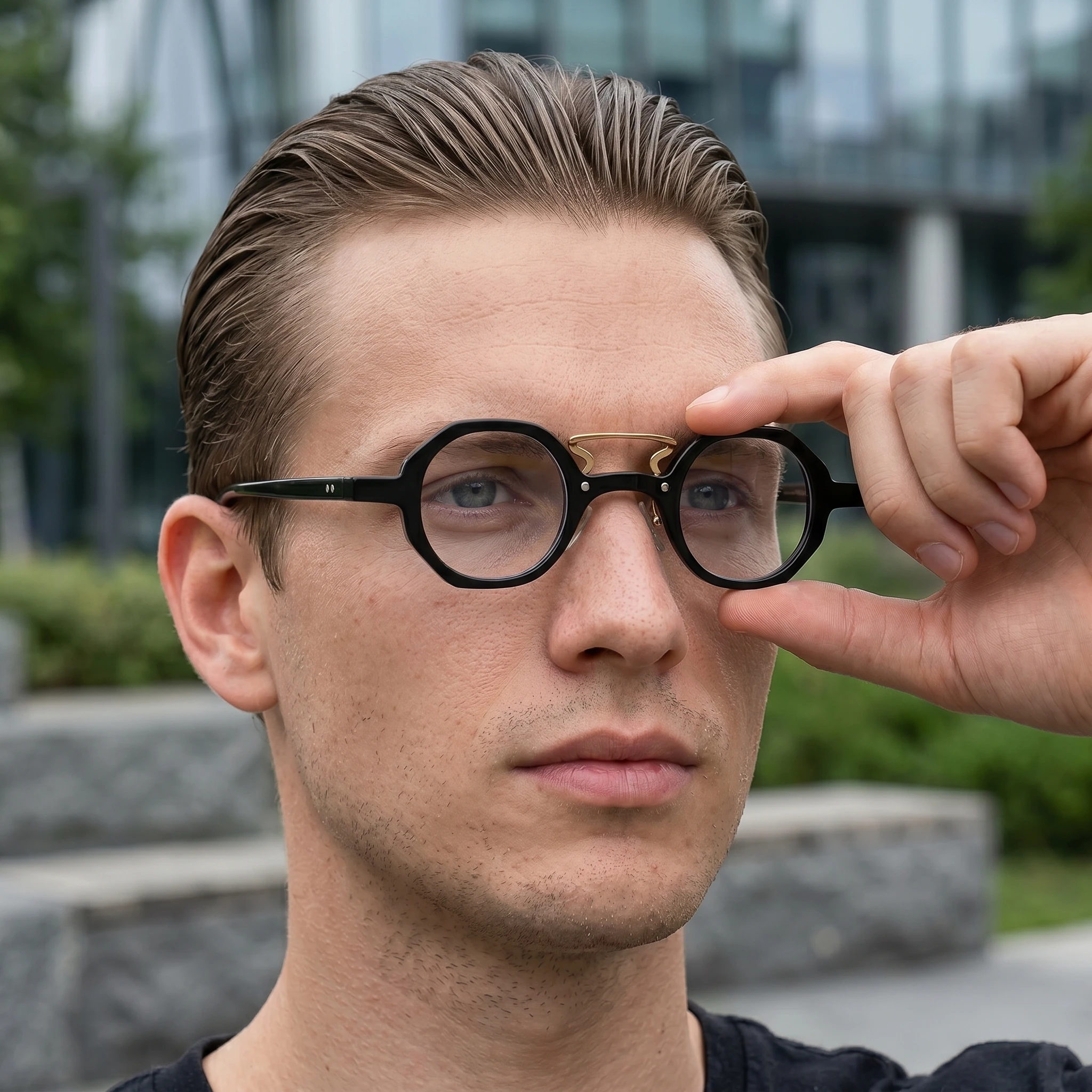 Unisex Retro Polygon Blue Light Blocking Brille, Nischen-Achteck-Rahmen, Metall-Doppelbrücken-Design, Augenschutz