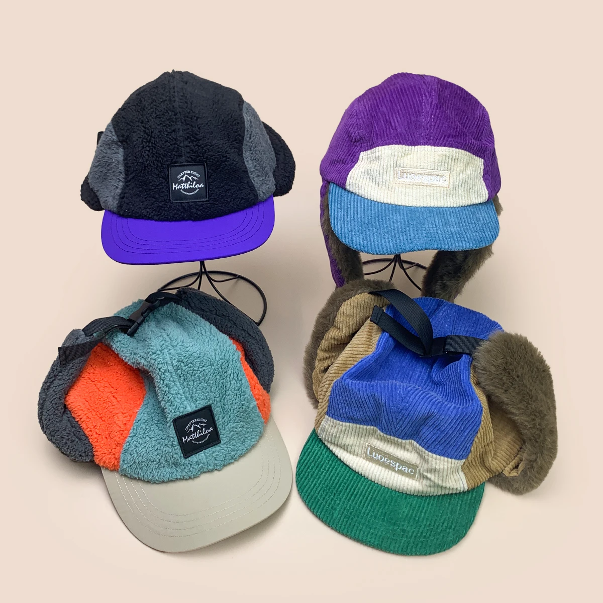 

Color Block Letter Bomber Hats New Unisex Warm Outdoor Versatile Retro Ear protection Fashion Cycling Windproof Baseball Hats