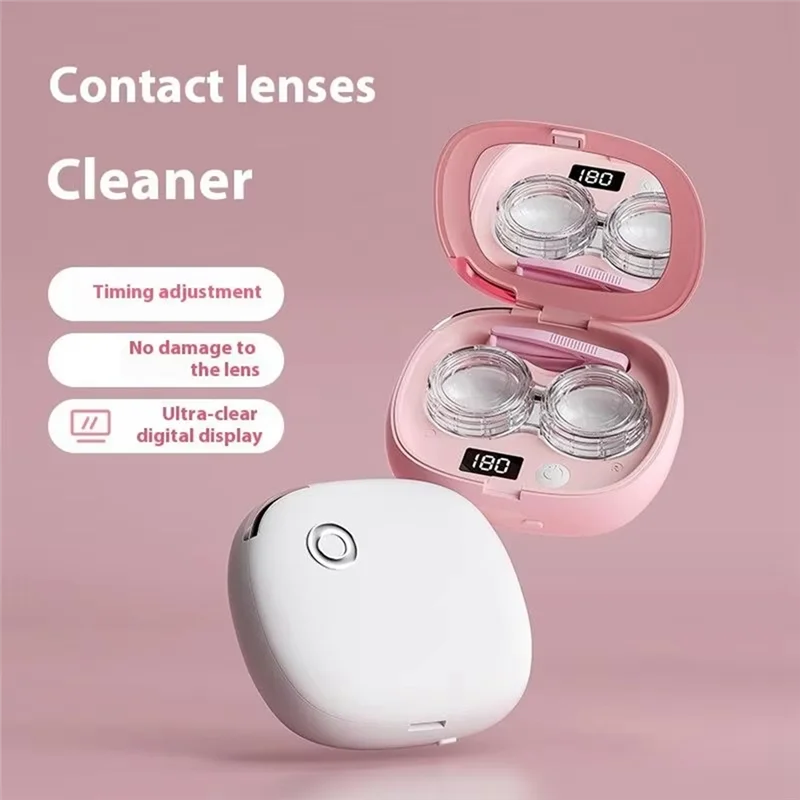 CJSD-Travel Rechargeable Ultrasonic Cleaning Machine 3 Gear Modes For Contact Lenses Includes Mirror Cleaning Box A