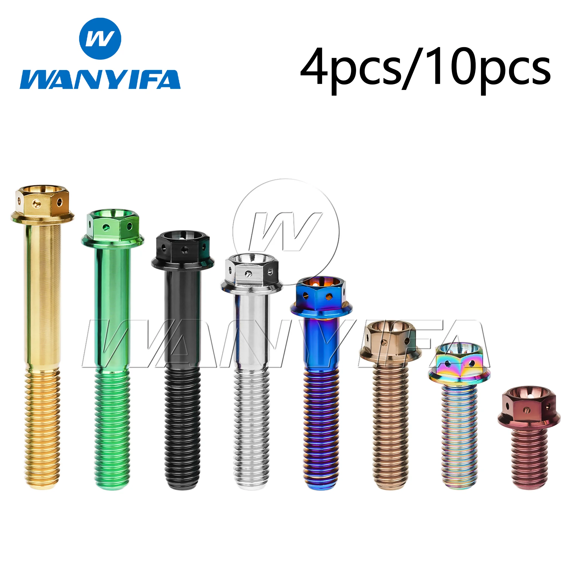 Wanyifa Titanium Bolt M6x10/15/20/25/30/35/40/45/50/55/60/75mm Flange Inner Hexagon Head Screws for Motorcycle 4/10pcs