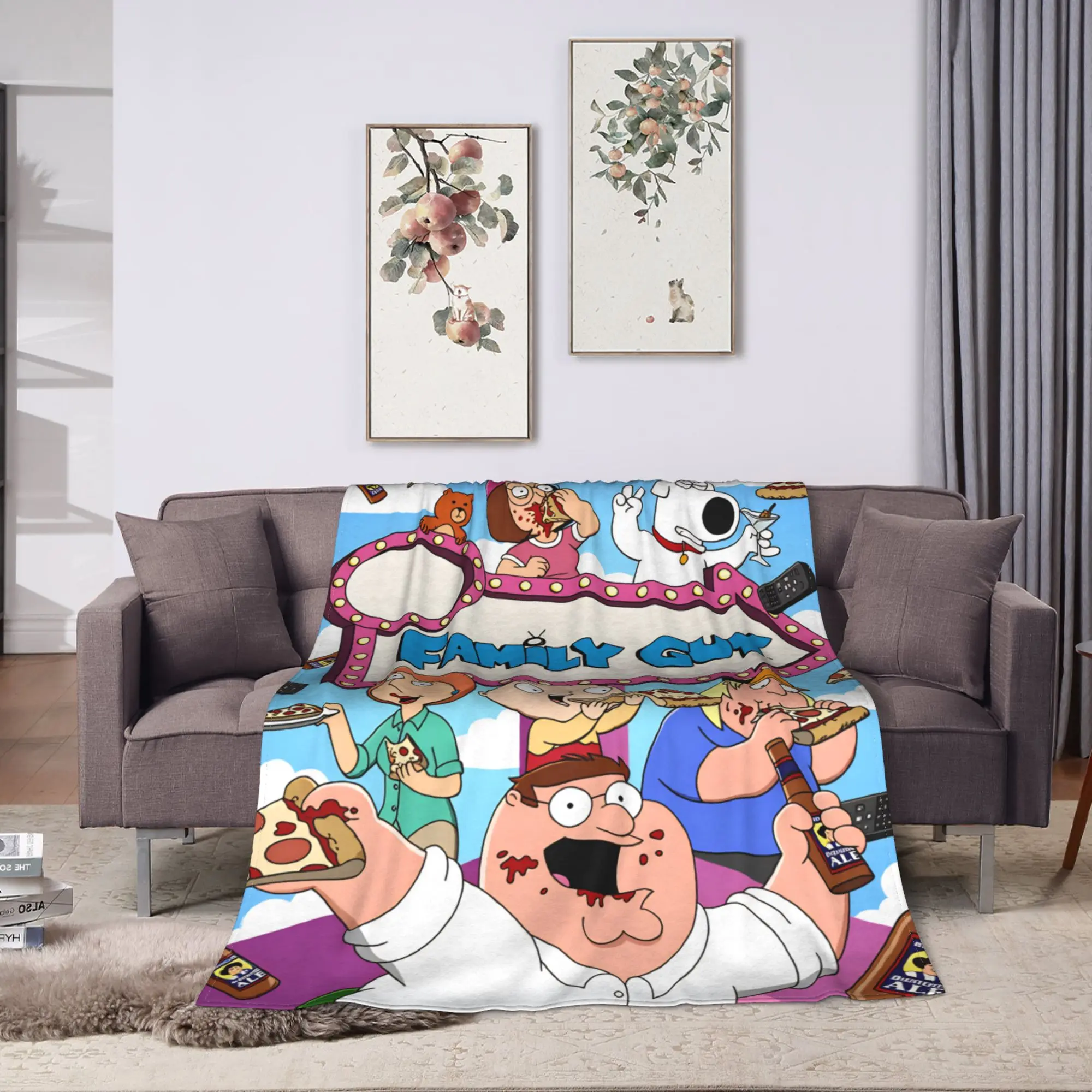 Families Cartoon Peter Griffin Guys Blanket  Super Soft Funny Plush Throw Blanket For Travel Office Flannel Bedspread Bed Cover