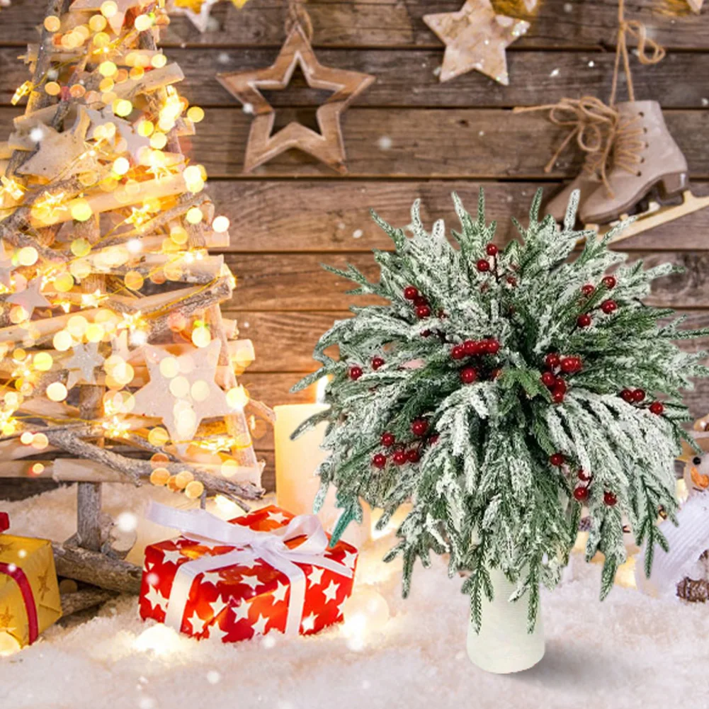 

Set of 20 Norfolk Pine Branches Artificial with Red Berries 128 Inch for Seasonal Decorations and Centerpieces