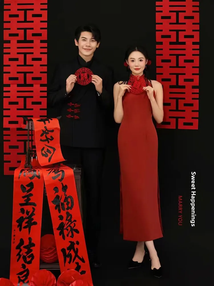 

New Chinese Style Morning Robe Wedding Dress for Women Engagement Photography Vintage Marriage Ceremony Dress