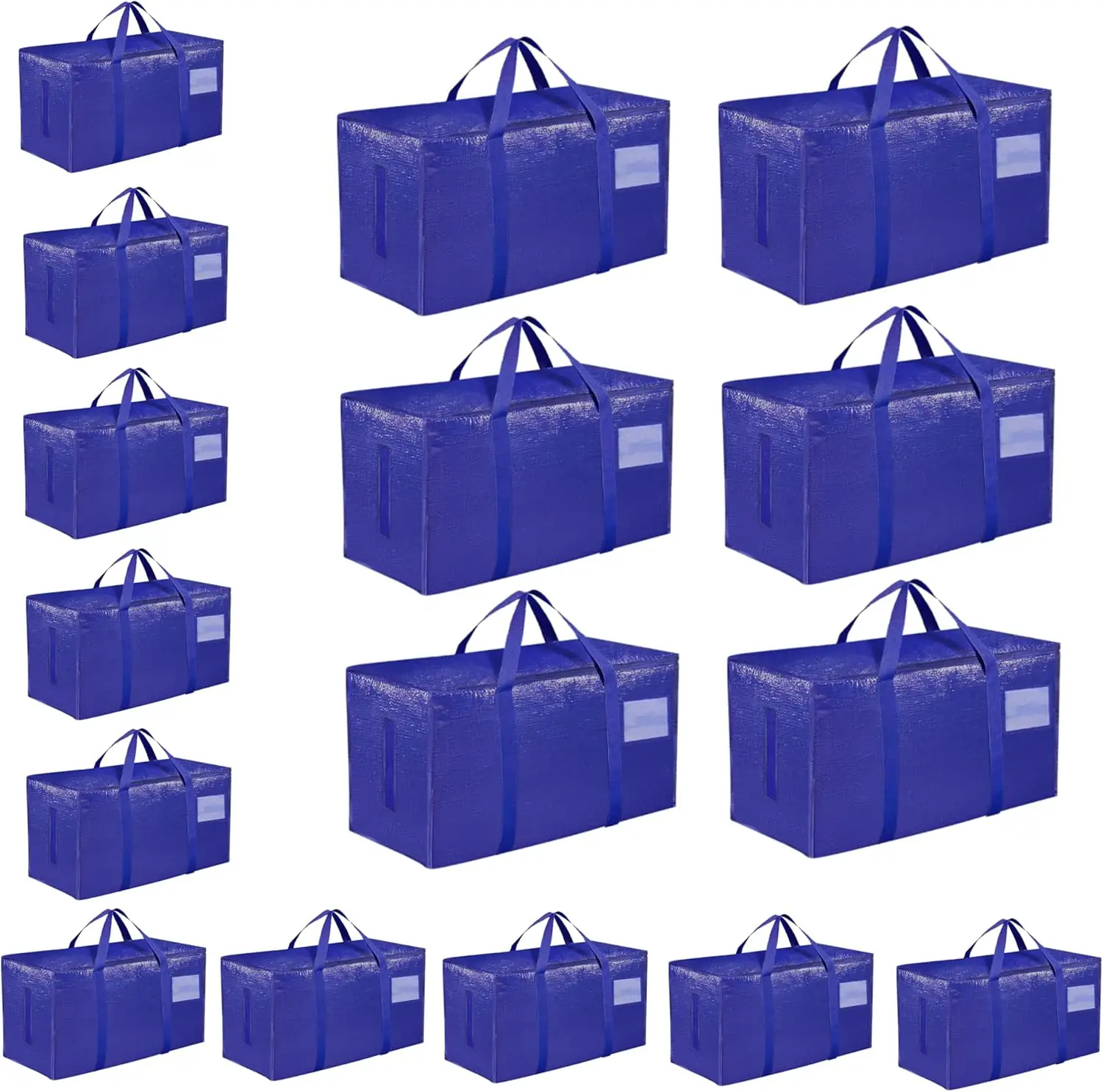 

16 Pack Extra Large Moving Bags, Heavy Duty Waterproof Storage Totes with Handles & Zippers, Foldable for College Dorm