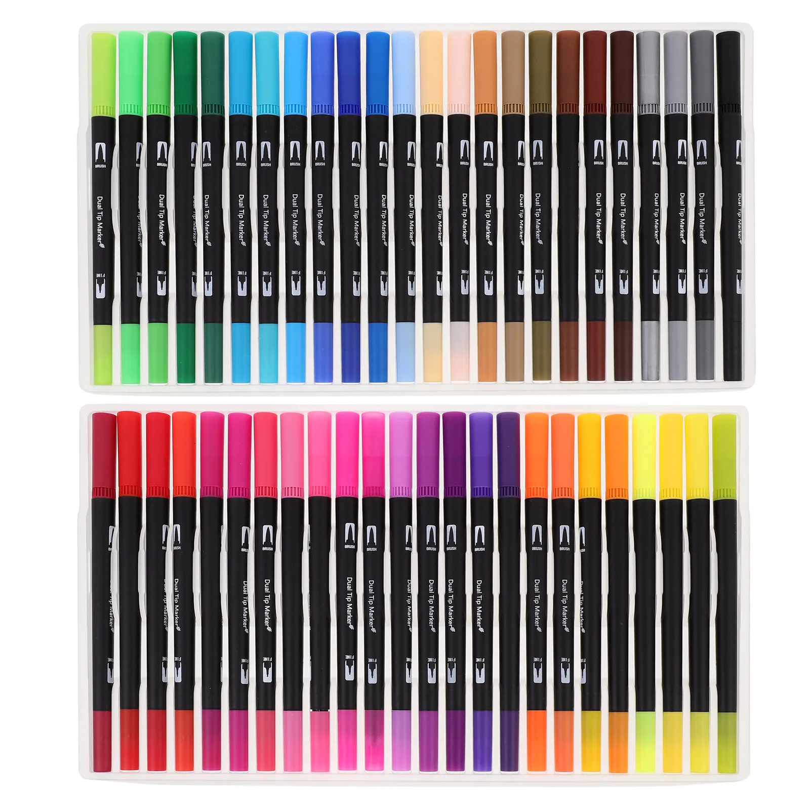 48Pcs Watercolor Brush Pens Marker Dual-tip Design Smooth Handle Lightweight Compact Coloring Drawing Painting