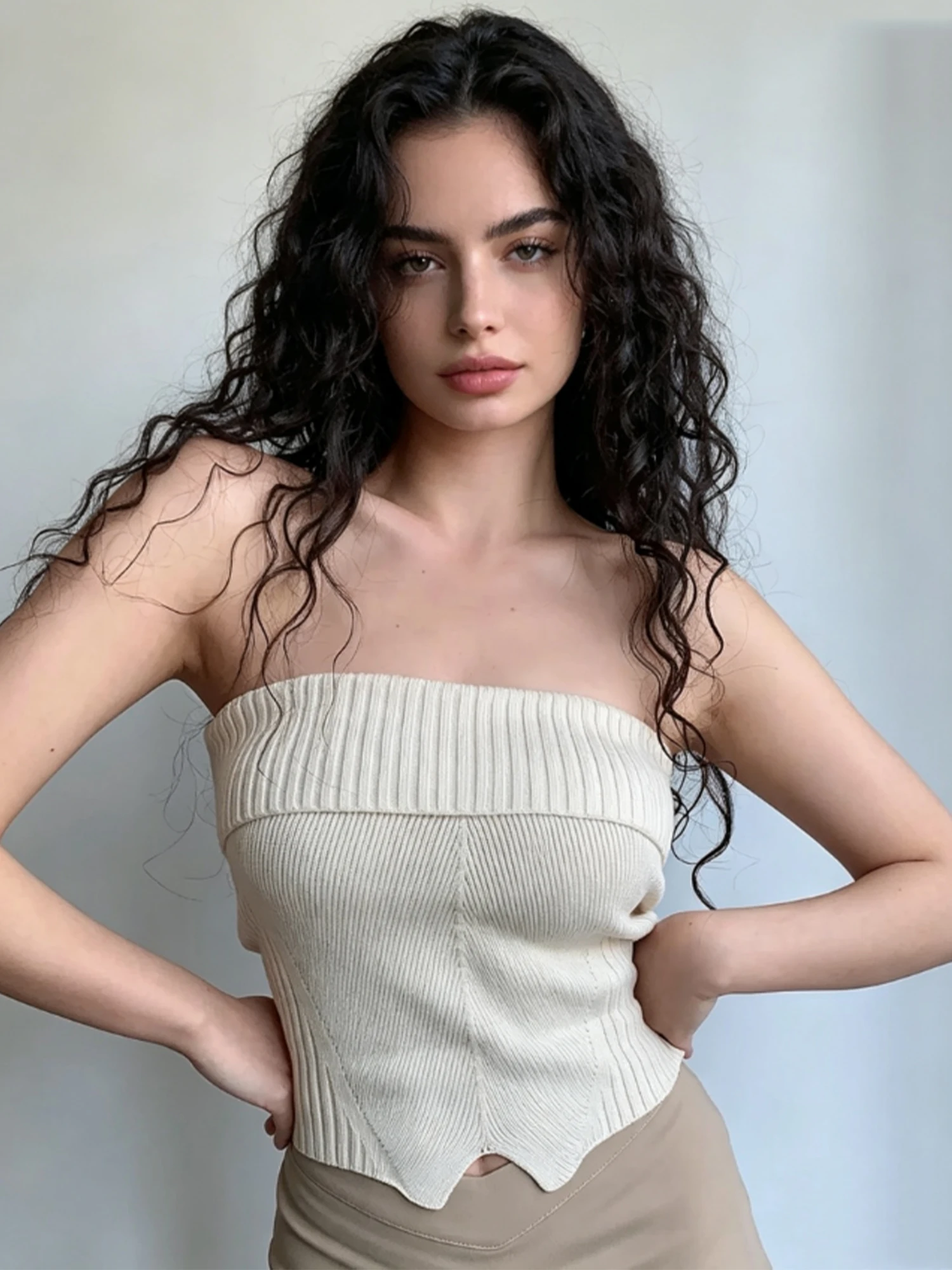 Women's White Knit Tube Top Off Shoulder Camisole Top Vintage Y2K Gyaru Tank Top Elegant Cami Top Sleeveless Cropped Top Summer