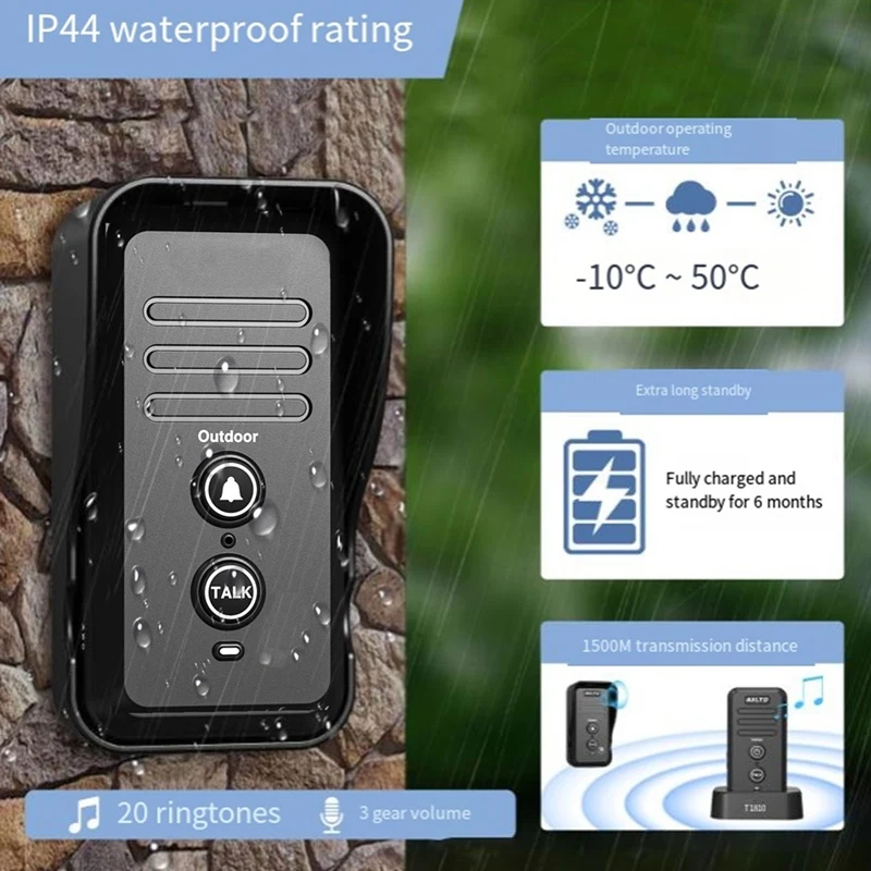 Longer Range Hand Free Two Way Wireless Doorbell Waterproof Home Intercom Factory Office Intercom System US Plug