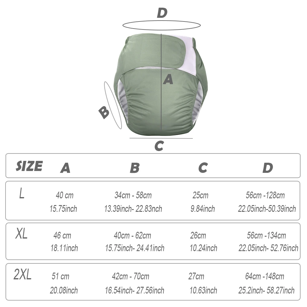 حفاضات للبالغين مقاس كبير قابلة لإعادة الاستخدام، ملابس داخلية ناعمة لسلس البول لكبار السن، حفاضات قماشية قابلة للغسل للرجال والنساء بدون إدخال