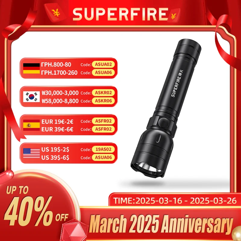 SUPERFIRE GTS6 Mini High Power EDC LED Flashlight USB-C Rechargeable Built in 18650 Battery Ultra Bright Torch Camping Lantern