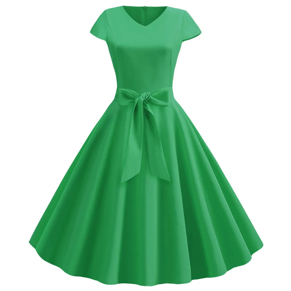 EINY Elegant Autumn Pleated Skirt Dress Women V Neck Vintage Robe Elegant Retro Swing Party Office Midi Dresses Formal Vestidos