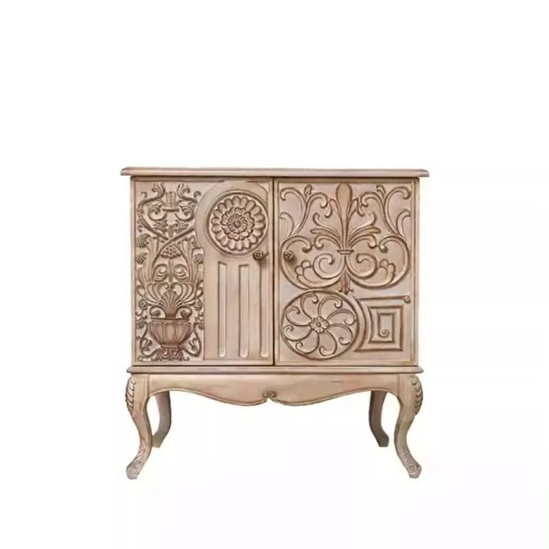 

American rural neoclassical solid wood dining side cabinet, light luxury TV cabinet retro old porch locker