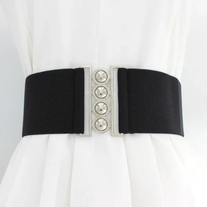 Korean Women Dress Accessories Fashion Retro Width Belt Metal Elastic Waistband Stretch Buckle Waistband Waist Seal