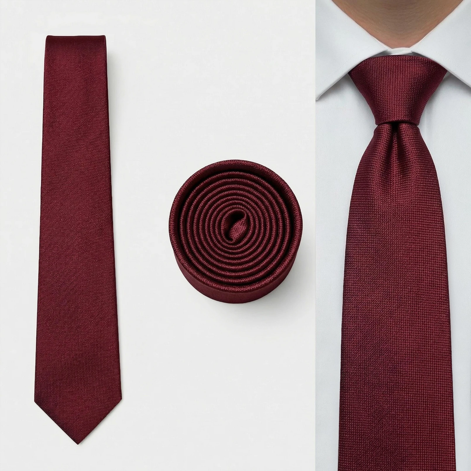 Solid Burgundy Mens Necktie Set Tie Hanky Set Handkerchief Red Extra Long XL Slim 6cm Wedding Groomsmen Gift Party Elegant
