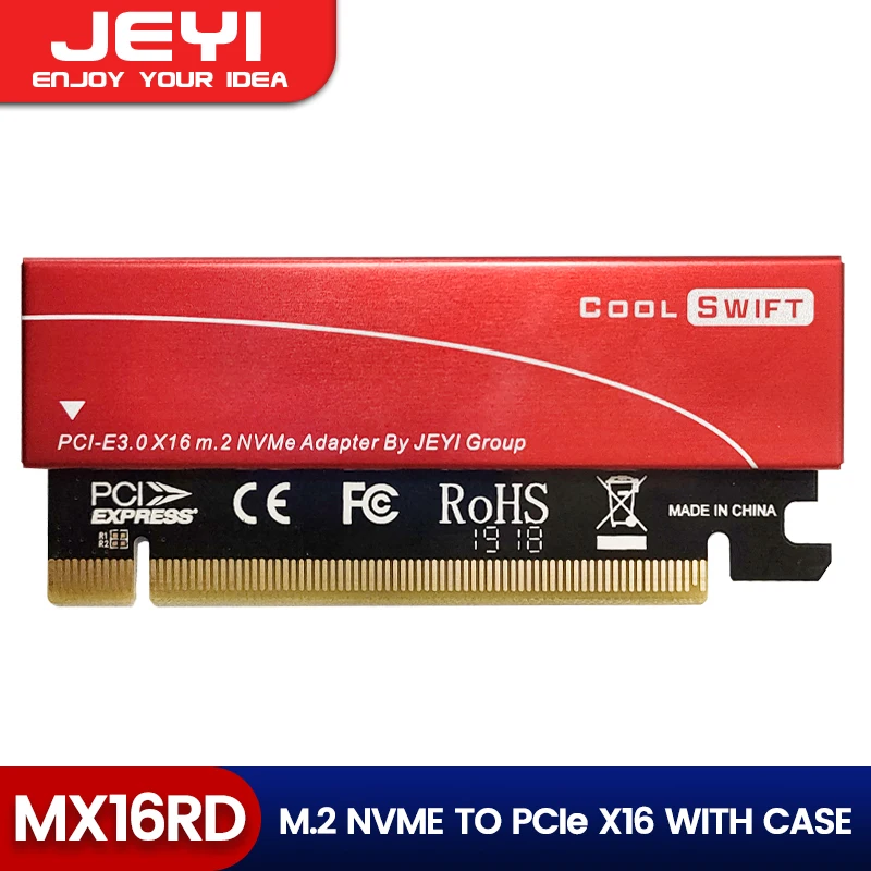 JEYI M.2 NVME naar PCIe 4.0 X16-adapter, M.2 NVMe SSD naar PCI-e 4.0-uitbreidingskaart, ondersteunt 2280/60/42/30 Solid State Drives