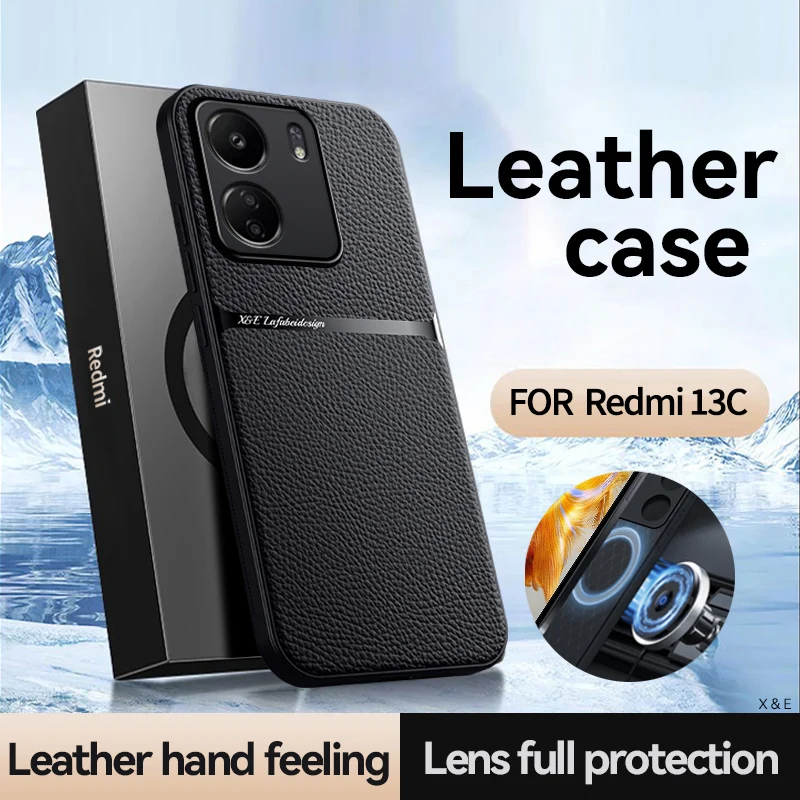 For Xiaomi Redmi 13C 4G Case Leather Magnetic Holder Phone Case For Xiaomi Redmi 13C 13 C Redmi13C Shockproof Bumper Back Cover