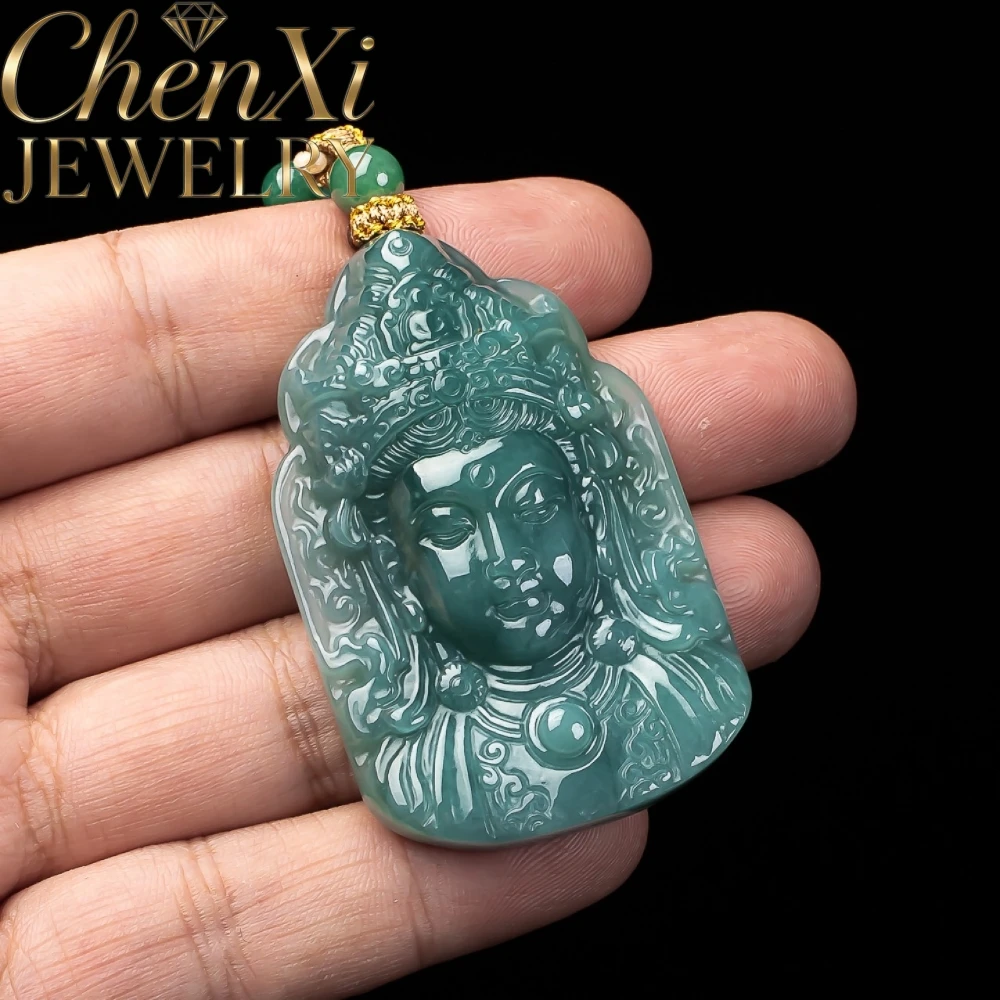 Natural A-Grade Blue Water Jadeite Three-Dimensional Avalokitesvara Head Pendant Elegant Standout Piece Exquisite Keepsake Gift