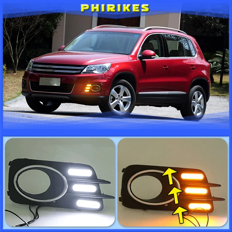 

2Pcs For Volkswagen VW Tiguan 2010 2011 2012 LED DRL Daytime Running Light Daylight driving yellow Signal lamps