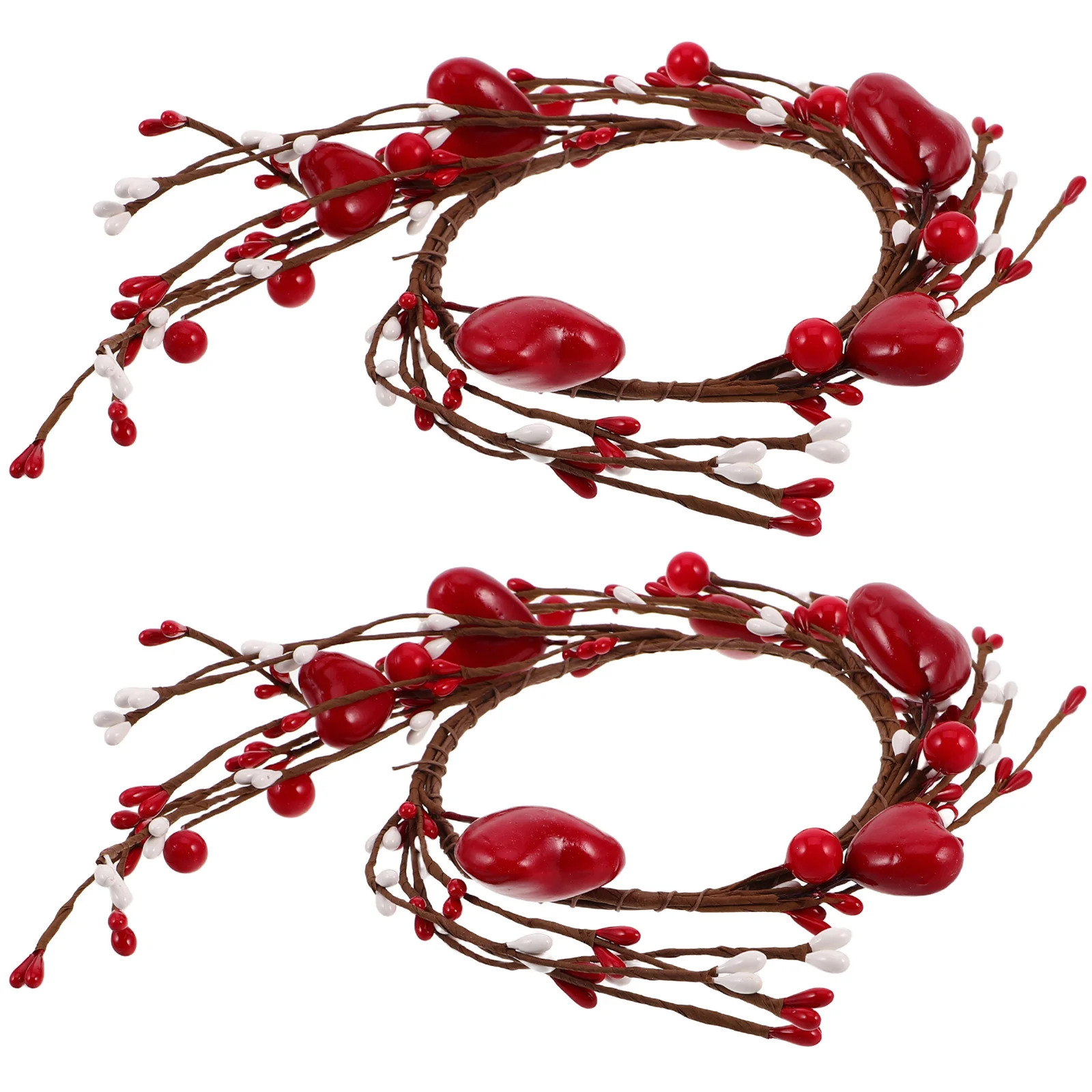 

2Pcs Red Heart Rings Wreaths Valentine Day Mother's Day Romantic Decorative Wreath Centerpieces Rings
