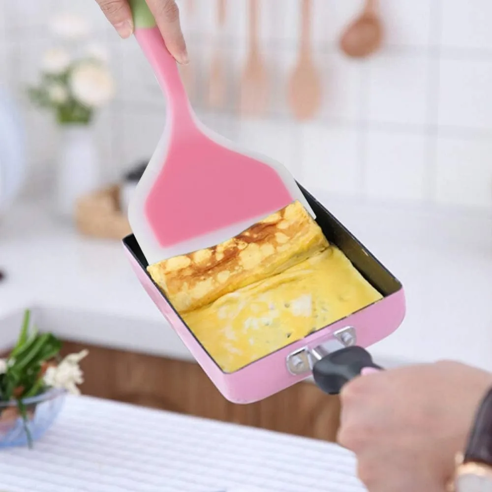 Silicone Spatula, Heat Resistant Non-Stick Cooking Turner with Wide Shovel Surface, Ergonomic One-Piece Silicone Handle for Kitchen Use (Random Color)