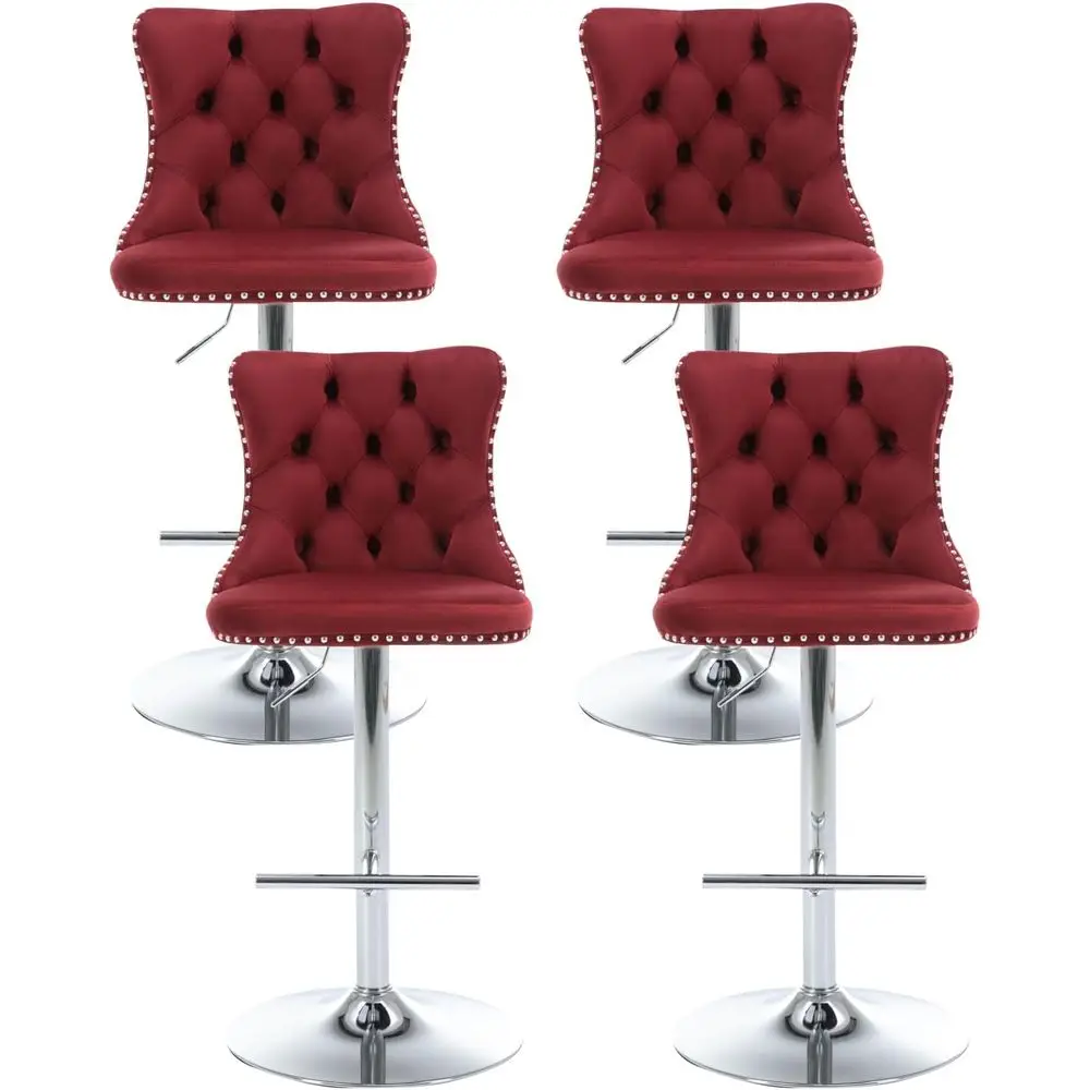 

Adjustable Upholstered Swivel Bar Stools Set of 4, Silver Footrest, Velvet Counter Height for Kitchen