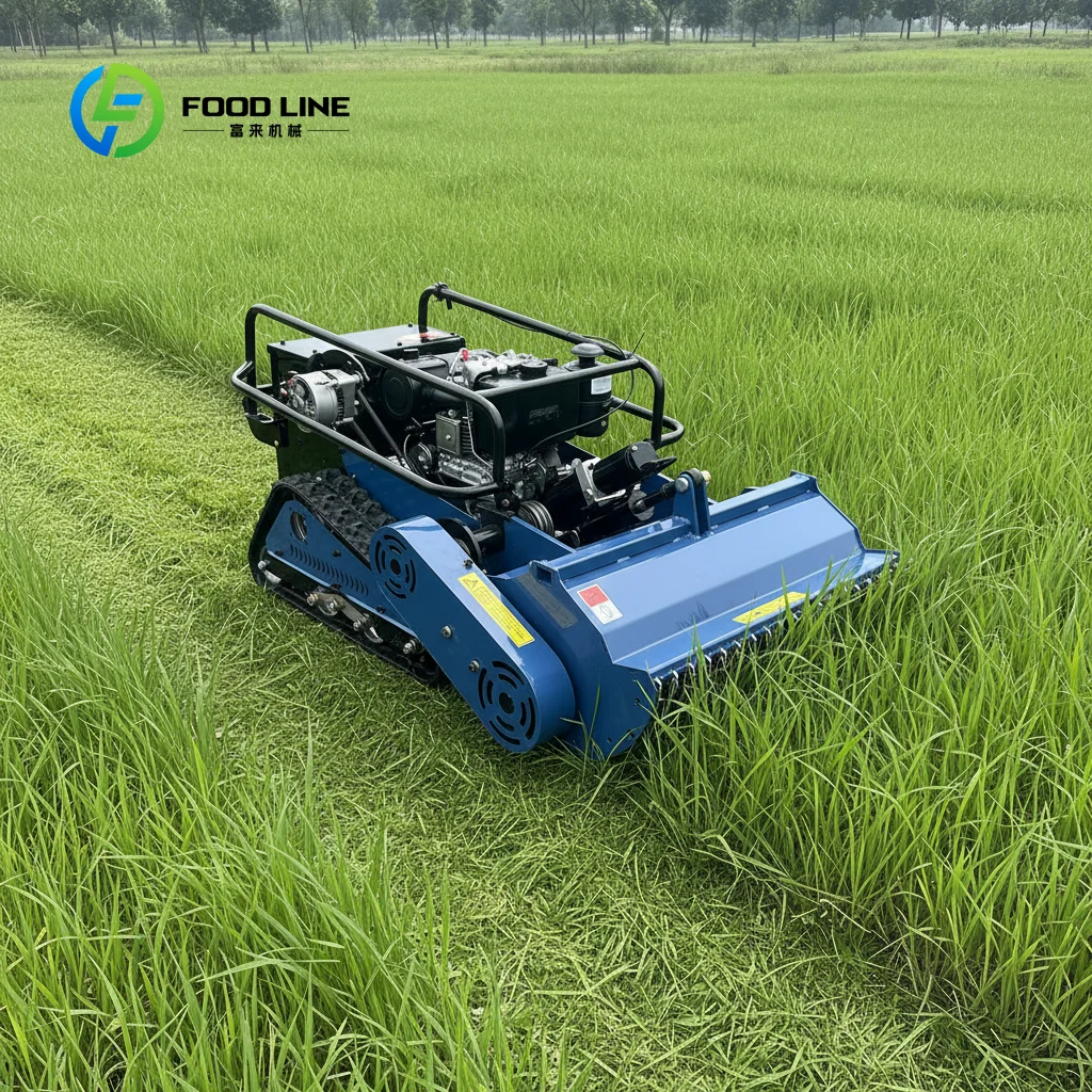 

Track Lawn Mower Battery Operated Remote Control All Terrain Garden Mower Compact Efficient Electric Cutter