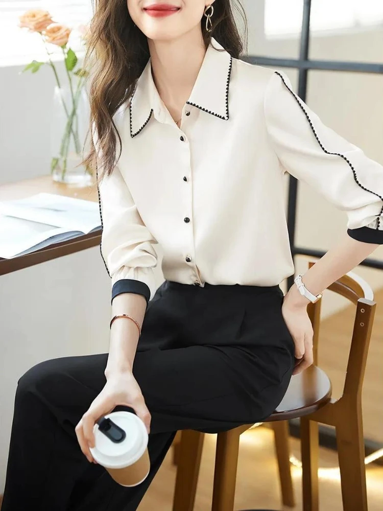 

Spring Autumn Women's Long Sve Loose Chiffon irt Versatile Casual High End Faionable Busin Top Ele Small irt