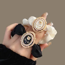 Hair ring French retro satin large intestine ring adult temperament hair accessories simple Joker Pearl balls hair rope.