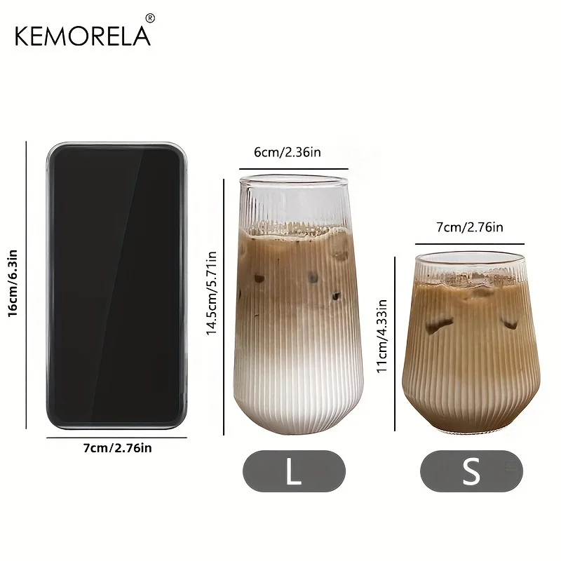 KEMORELA 4/6PCS Heat-Resistant Vertical Stripes Clear Coffee Glass Water Cup Milk Beer Juice Tea Cup Drinking Cup Kitchen Party