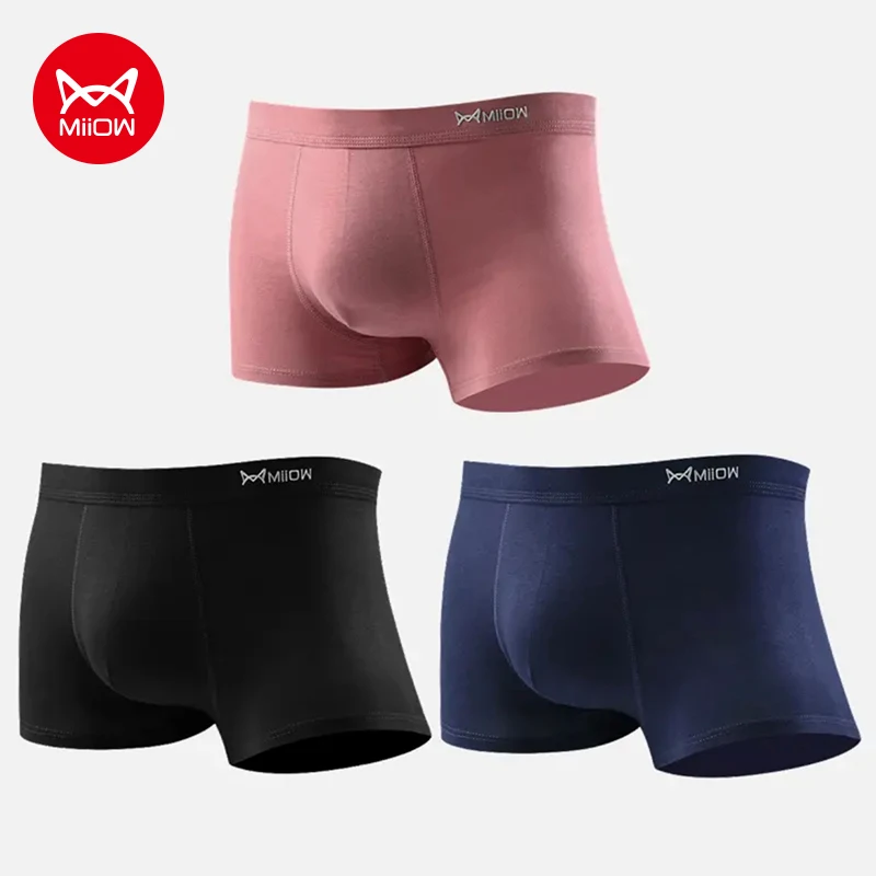 MiiOW 3Pcs Graphene Cotton Men Boxers Antibacterial Crotch Underpants Men\'s Underwear Lightweight Breathable Summer Man Boxers