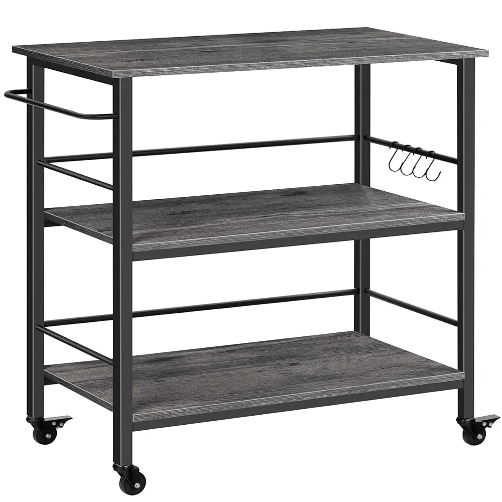 

Kitchen Island With Storage,Industrial Kitchen Island On Wheels And Side Enclosures, 3 Tier Kitchen Cart With Large