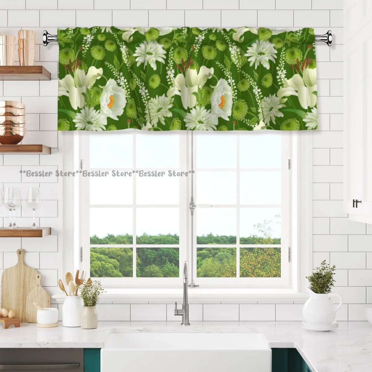 Short Curtain Valance For Kitchen Cafe Barrier Peonies Asters Herbs Small Half Curtain